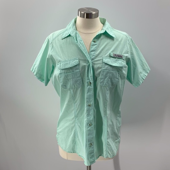 Columbia Tops - COLUMBIA PFG Button Up Mint Green Fishing Shirt LG